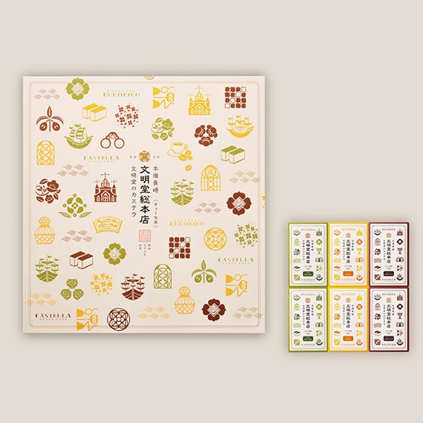 文明堂総本店　カット包装カステラ　6箱入（プレーン×2箱・チョコレート×2箱・抹茶×2箱）